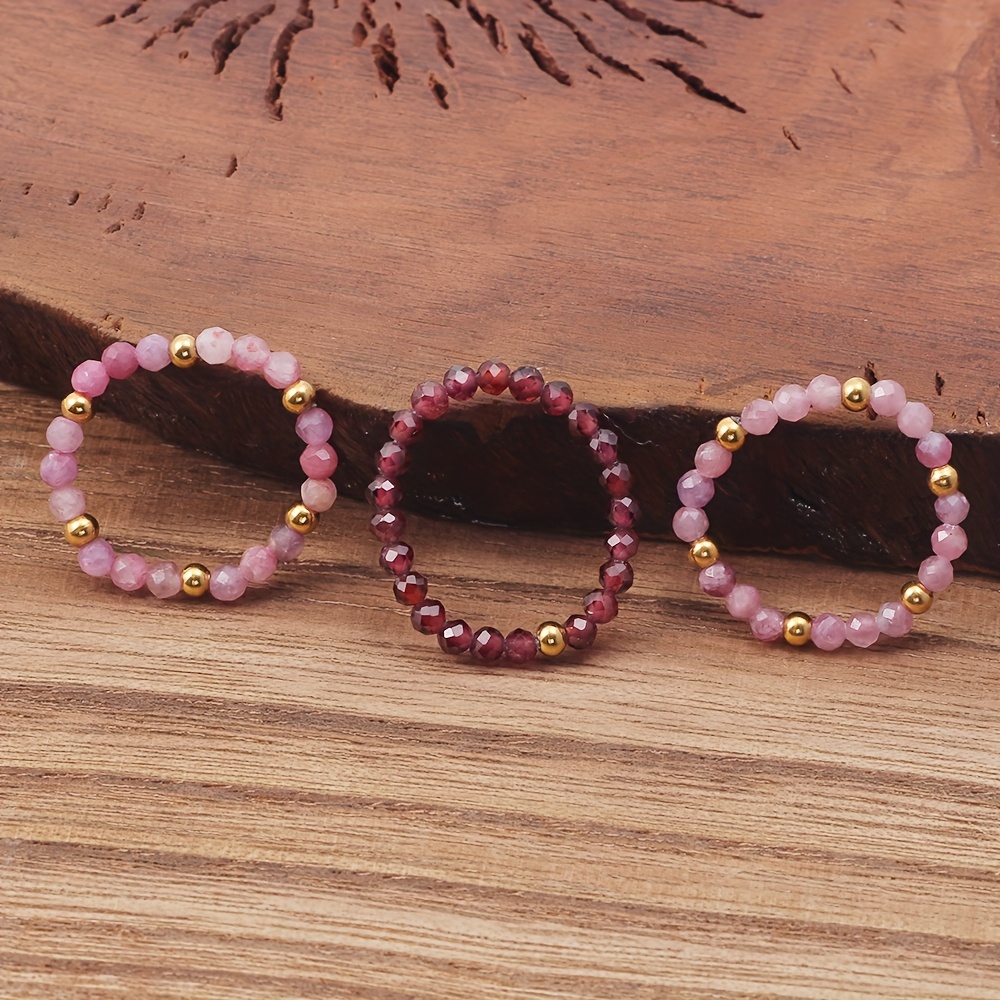 Set Of 3 Exquisite Gemstone Decorative Elastic Rings. Ring. Beaded Ring. Elastic Band. Stretch Ring. Birthstone Ring. October Birthstone Ring