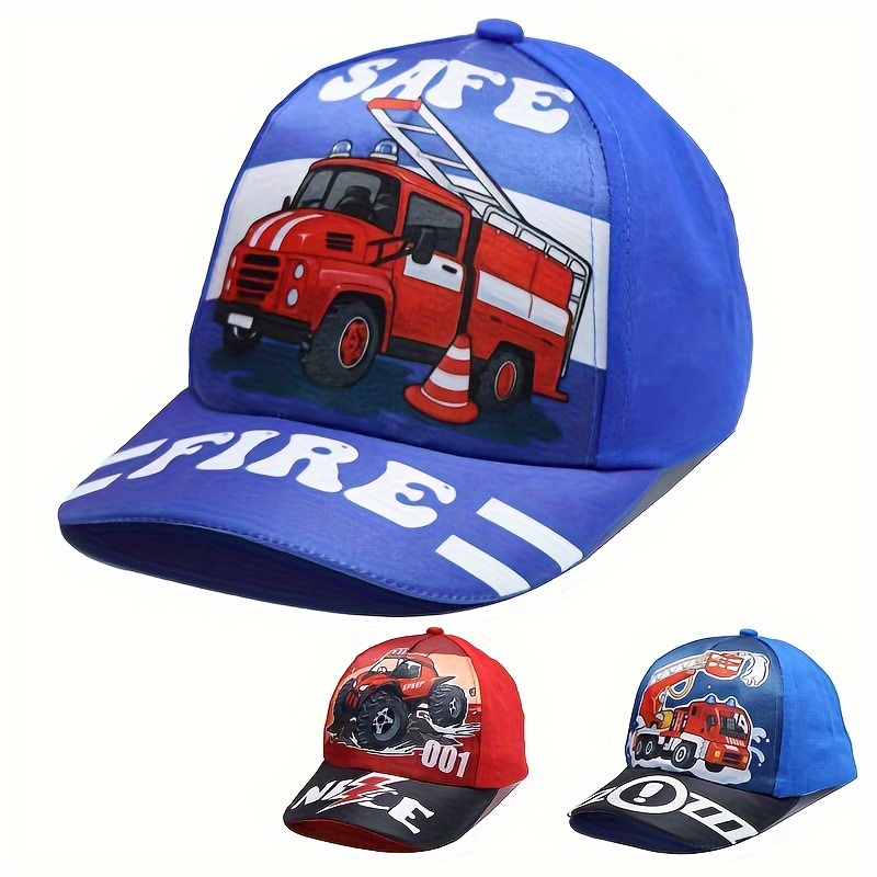 

Kids 3d Firetruck & Racing Car Outdoor Sports Baseball Cap, Adjustable Uv Protection Snapback Hat, For Boys & Girls