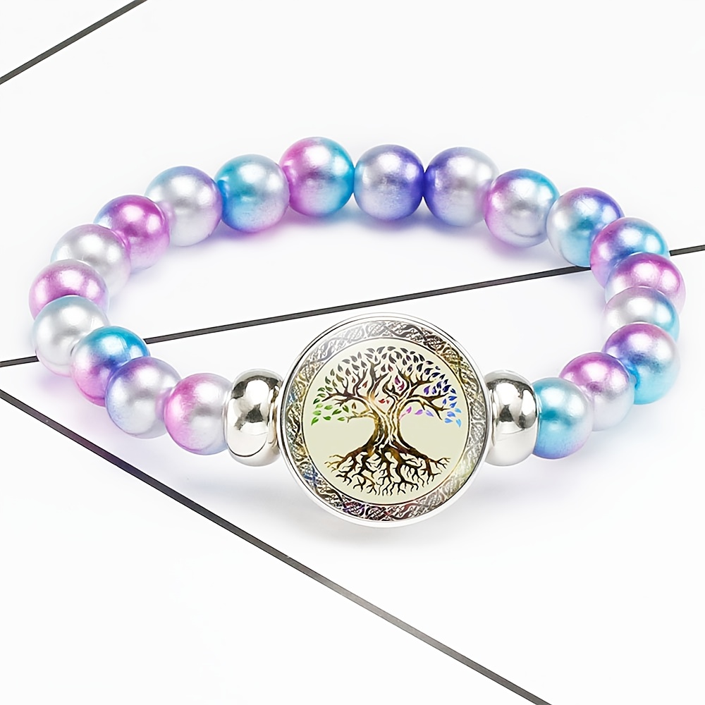 Fashion Rainbow Mixed Plastic Bead Bracelet with Tree of Life Pattern