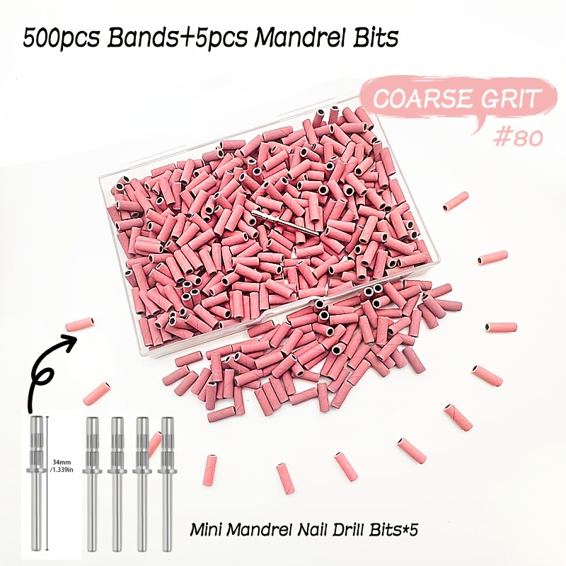 Image of 500pcs 3.1mm Sanding Bands + 5 Drill Bits | #80 #120 #180 | Nail Art Tools Bulk 500pcs 3.1mm Mini Sanding Bands + 5pcs Drill Bits | #80/#120/#180 | Nail Art Grinding Tools For Salon/home