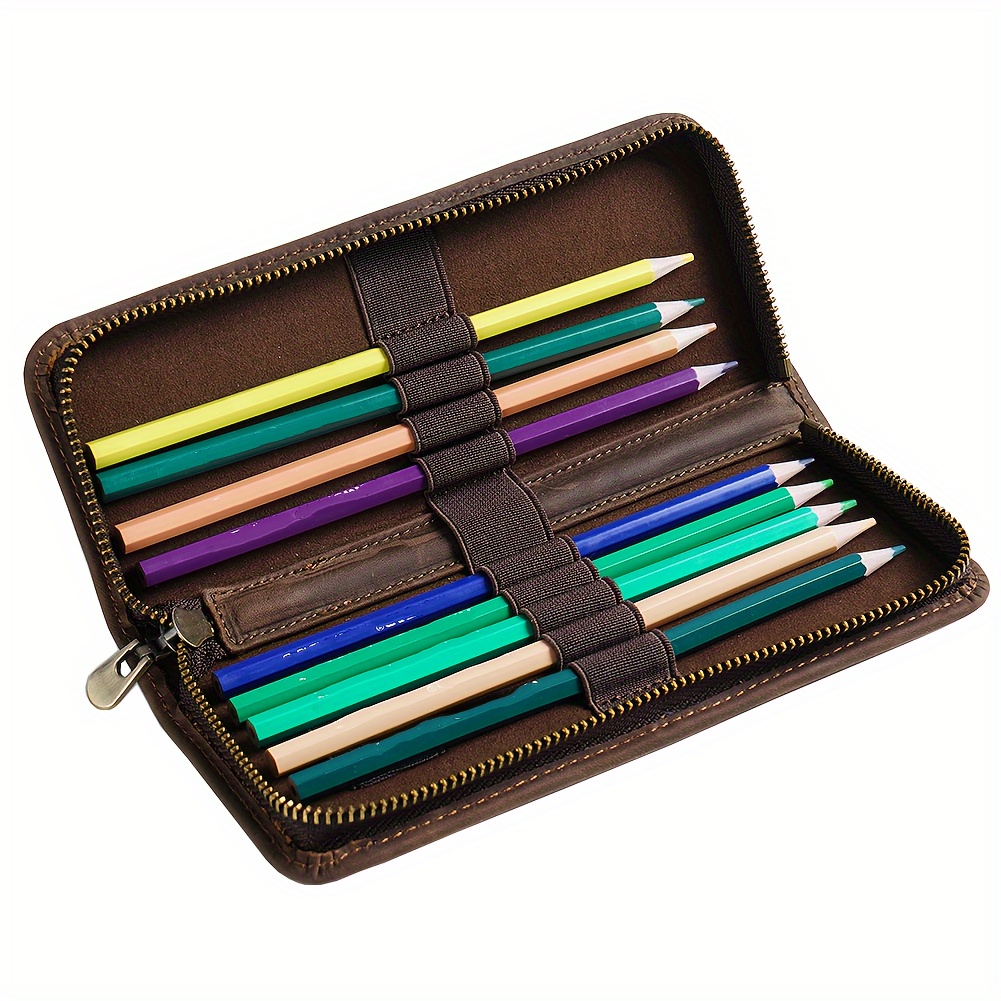 

1 Retro Pen Case Large Capacity Zipper Pen Storage Bag Leather Stationery Box Portable Office Supplies School Supplies