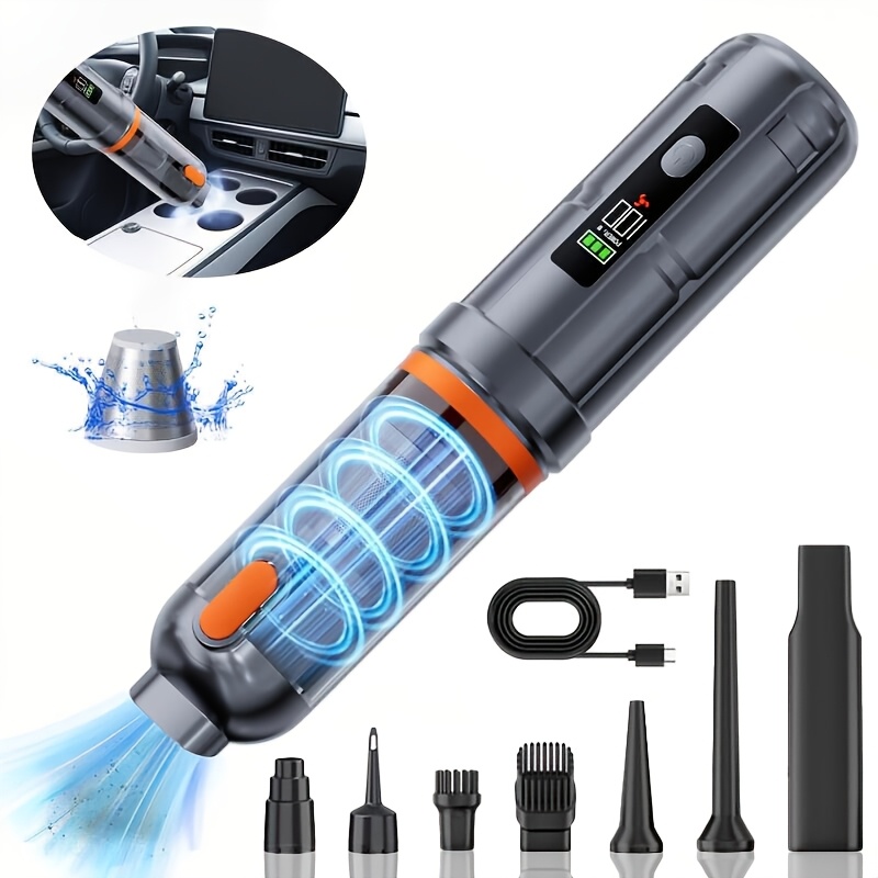 item picture 16000pa portable car vacuum cleaner usb rechargeable with     button dust dumping function integrated blowing and suction design suitable for cars homes keyboards etc