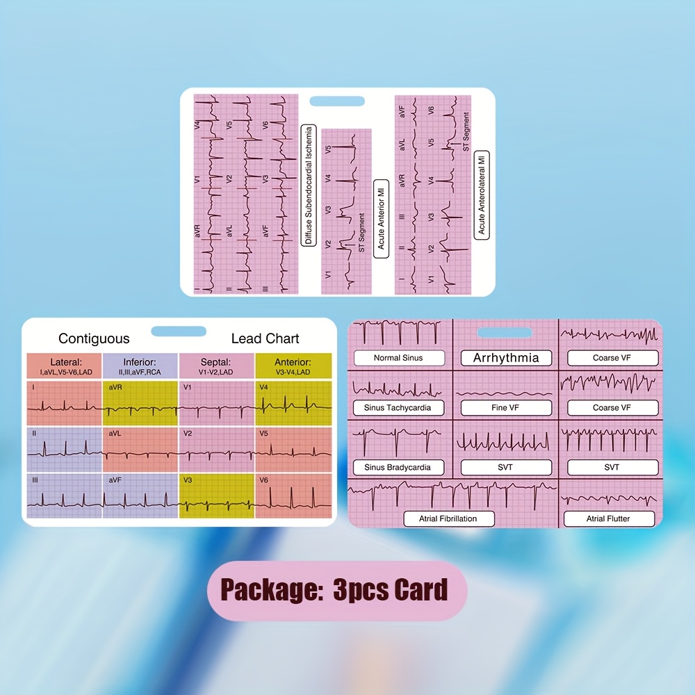 EKG Buddy's - Juego De 5 Tarjetas De Interpretación De ECG - Hoja De Trucos De Doble Cara Para Enfermera, Hoja De Trucos De Ritmo, Tiras De Telemetría De EKG Para Referencia Médica Cardíaca Y