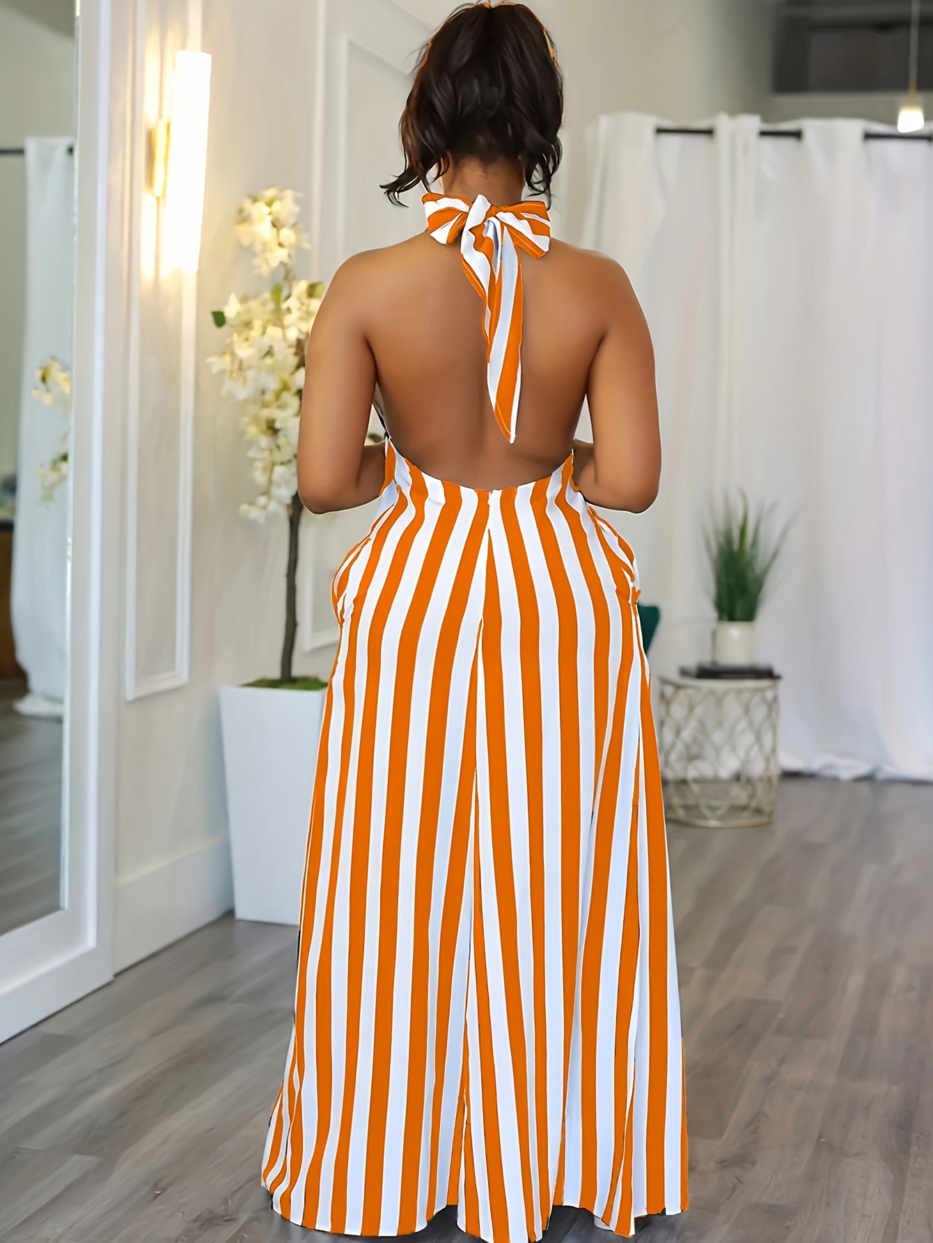 plus size womens elegant v neck halter neck tie front dress - Temu Finland