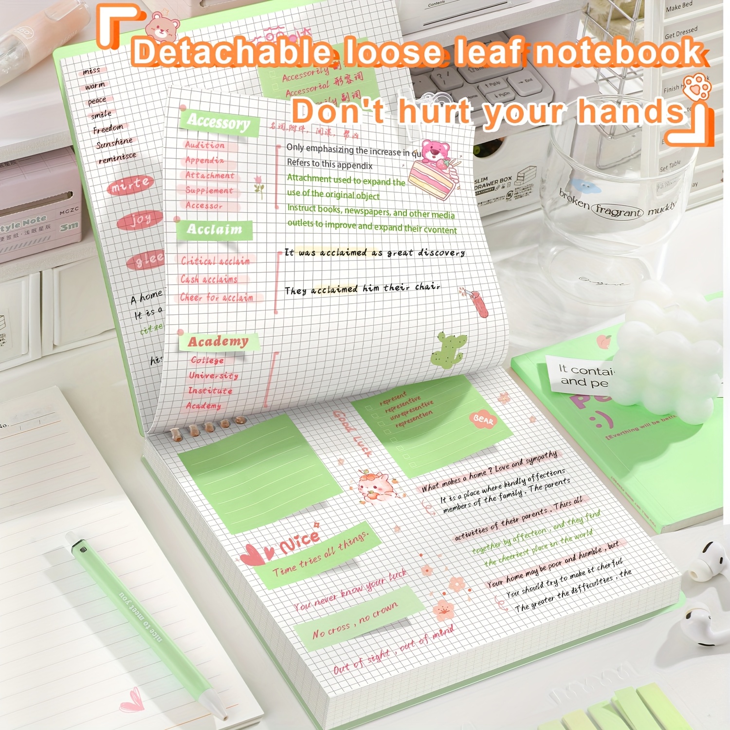 

Detachable Loose Leaf Notebook, Square Journal, Blank Sketchbook, Flip Cover Diary, 120 Pages, With Office And Daily Use