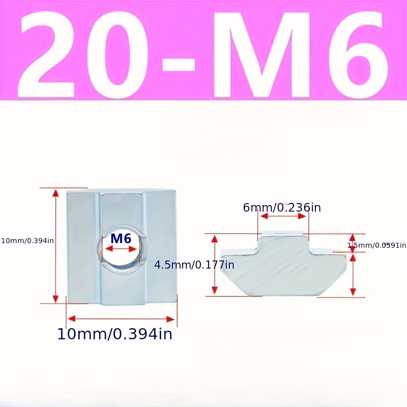50pcs 2020 Series M3 M4 M5 M6 Sliding T-nut Metric M4 Thread Sliding T-nut For 20x20 Standard 6mm Aluminum Extrusion Profile