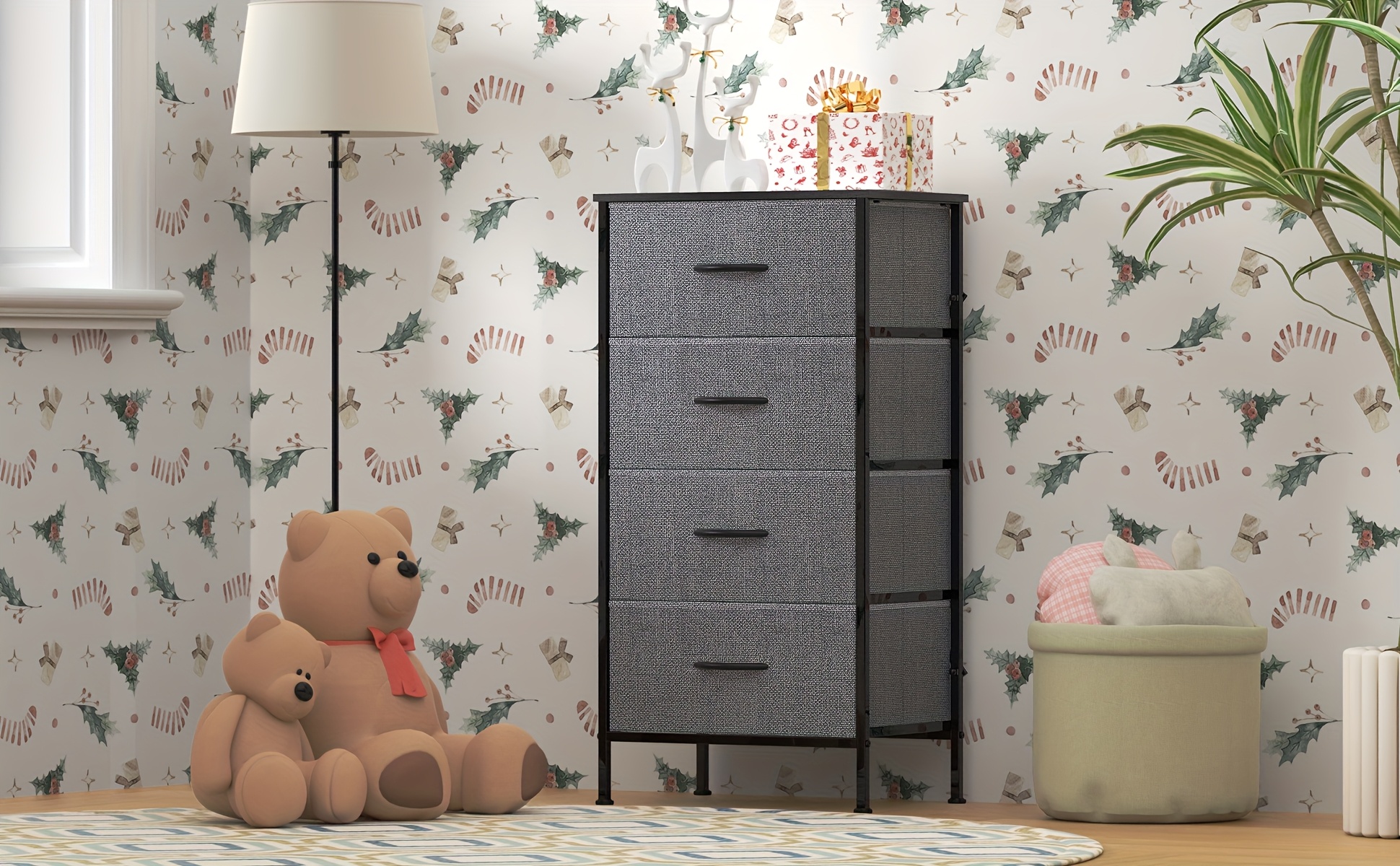 [Spacious Chest Of Drawers] Spacious 4-Drawer Chest Of Drawers with Metal Frame & MDF Wooden Top | Adjustable Feet, Anti-Tip Safety, Storage Unit for Bedroom Or Living Room (45x30x91cm/ 17.7x11.8x35.8inch)