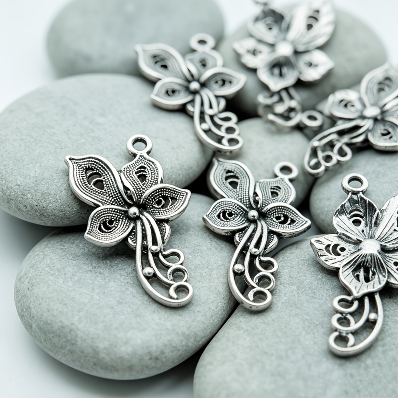 25pcs Charming Zinc Alloy Hollow Flower Earring Pendants