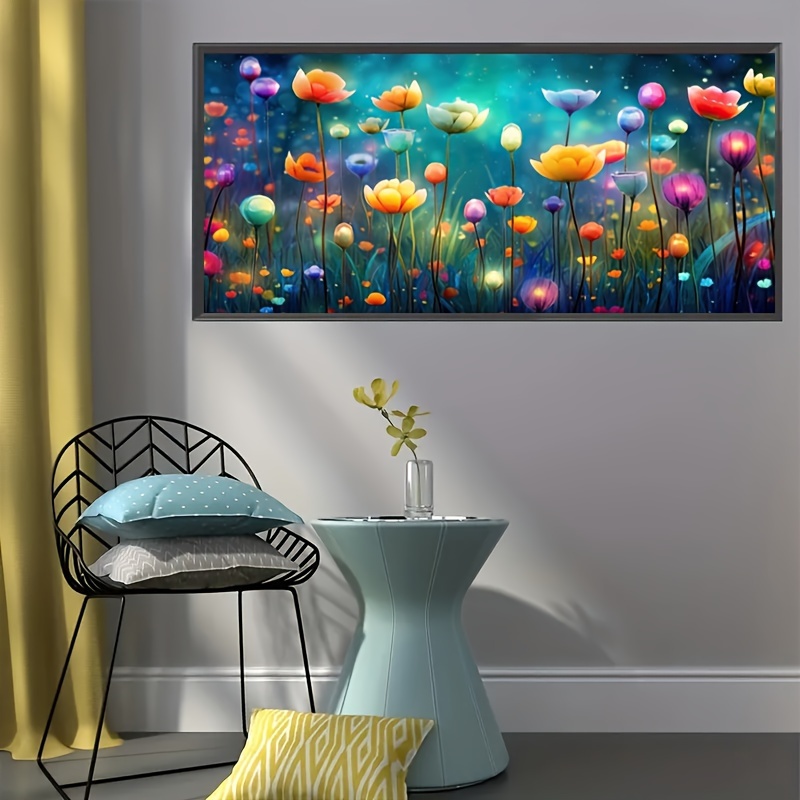 

Kit de peinture diamant floral - 1 pièce 110x50cm 5D DIY broderie diamant rond acrylique complet, jardin de fleurs lumineux mosaïque art, décoration murale artisanale avec accessoires complets