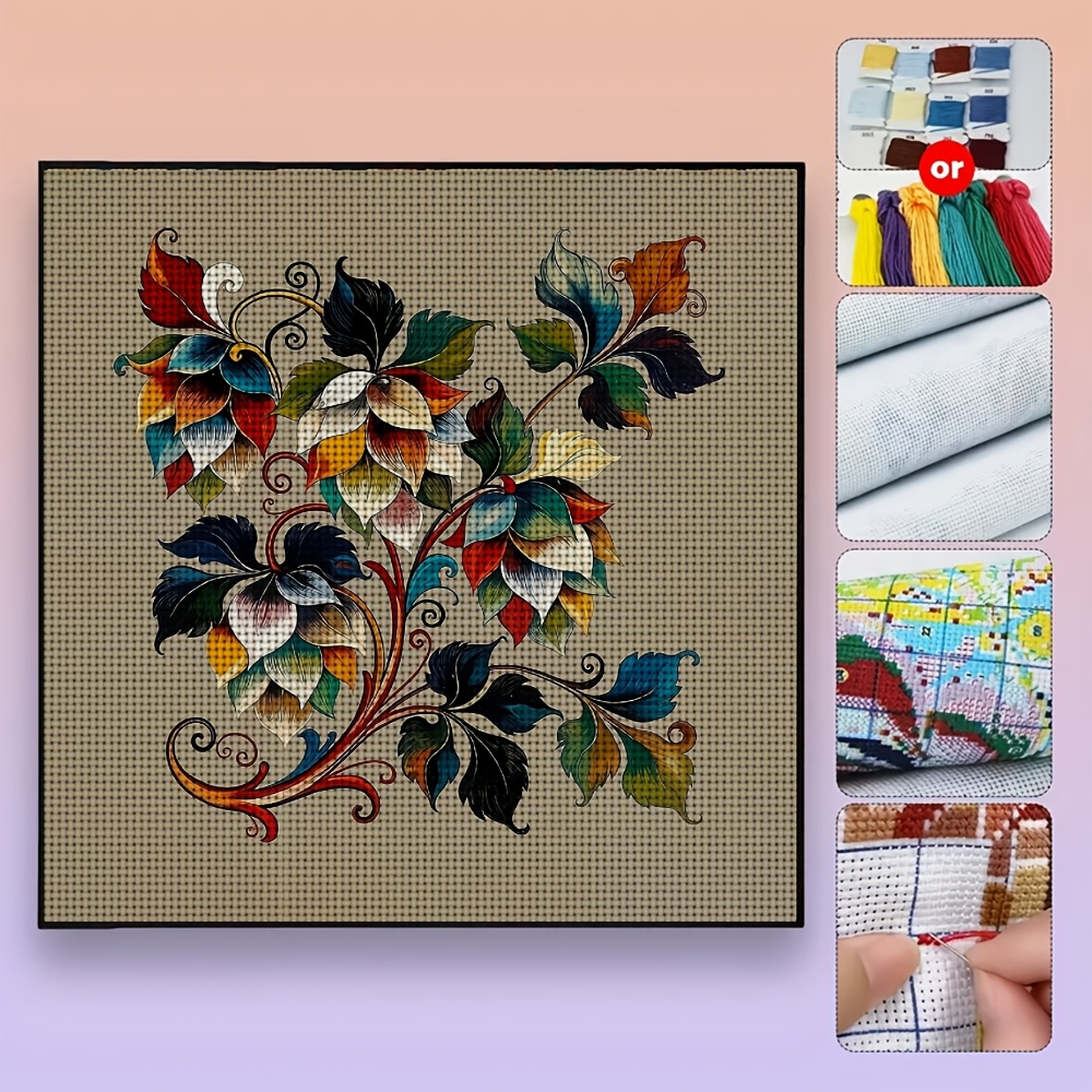 Cross Stitch Printed Kit, Frameless Colorful Floral Design
