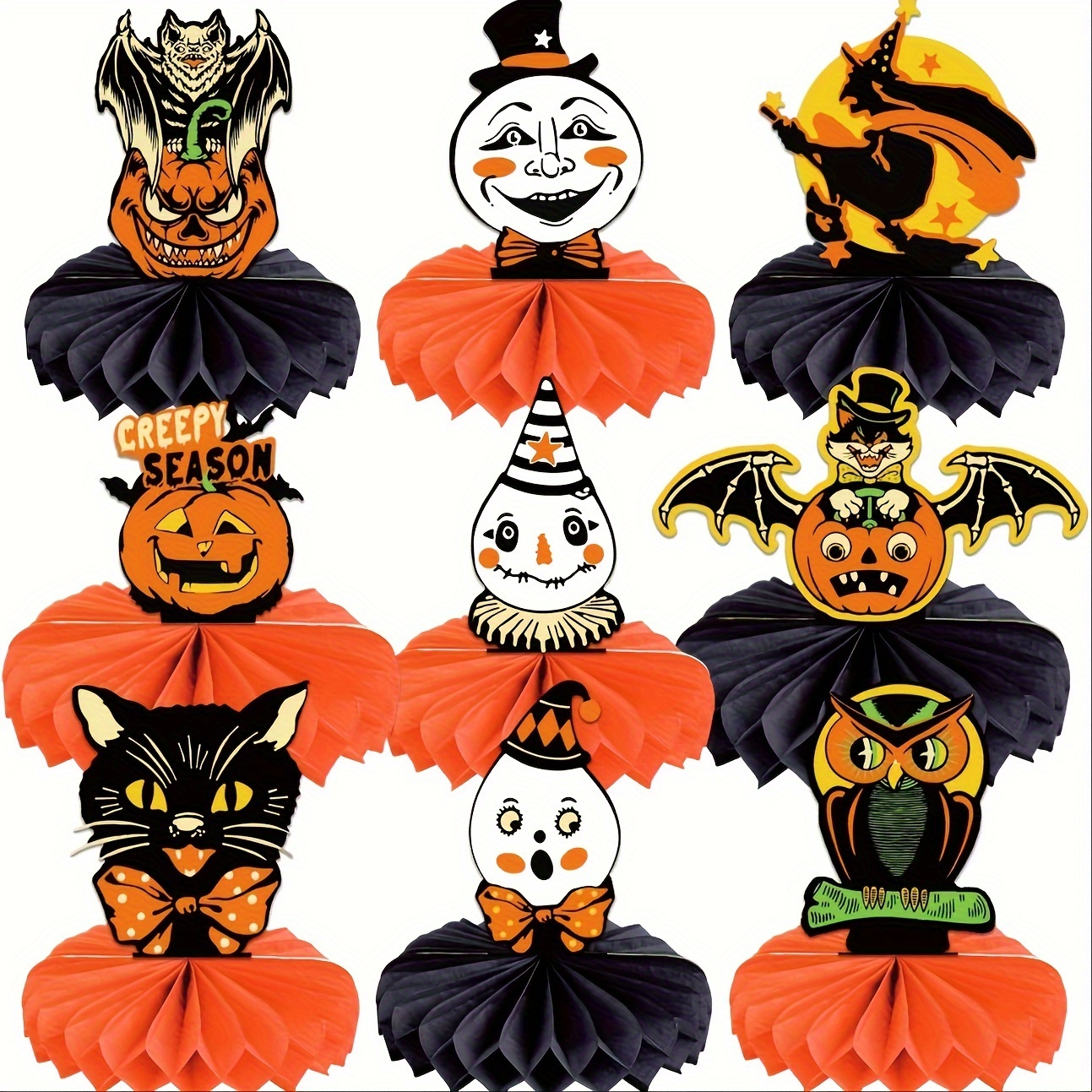 

9pcs Halloween Table Decor Set - Centerpieces , Cat & Bat For Party Supplies