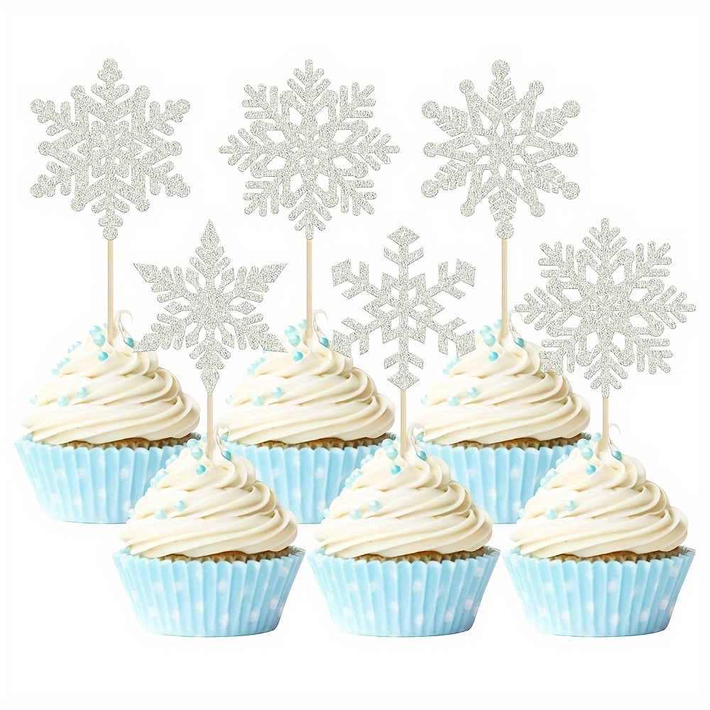 

24pcs Cupcake Toppers Winter Theme Cupcake Picks Birthday Party Christmas Cake Decorations Supplies