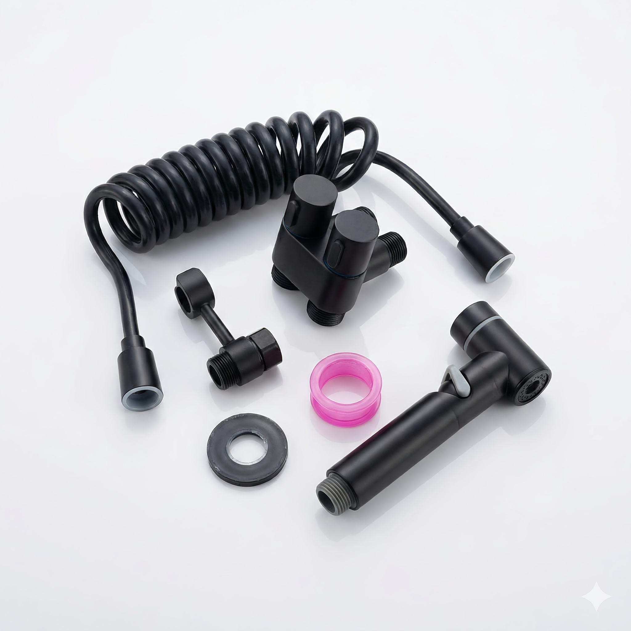 TEMU 1 Set Two-inlet Two-outlet Toilet Companion, Abs Spray Gun, Pressurized Nozzle, Pu Retractable Hose, Bathroom Cleaning Tool, Toilet Flushing