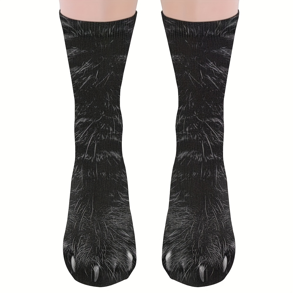 TEMU 1 Pair Realistic 3d Animal Paw Print Foot Paws - Costume Socks With Tabby, Tuxedo, British Shorthair Cat/dalmatian - Lifelike Pet Role Play For