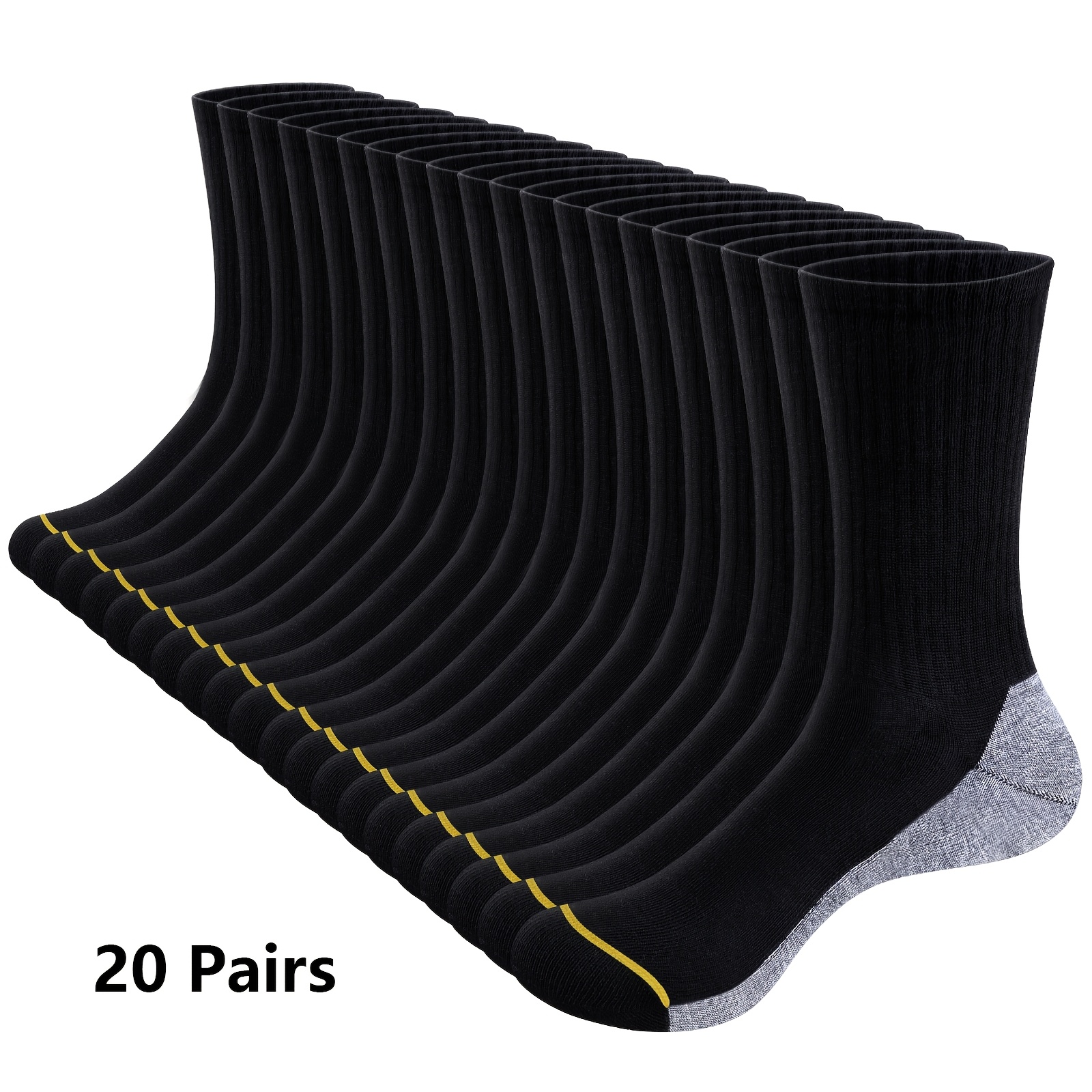 Image of 20 Pairs Men' Color Crew Socks, 95% Polyester 5% Spandex, Knit Fabric, Machine Washable, Color , Business Casual Office Dress Socks - Black & White