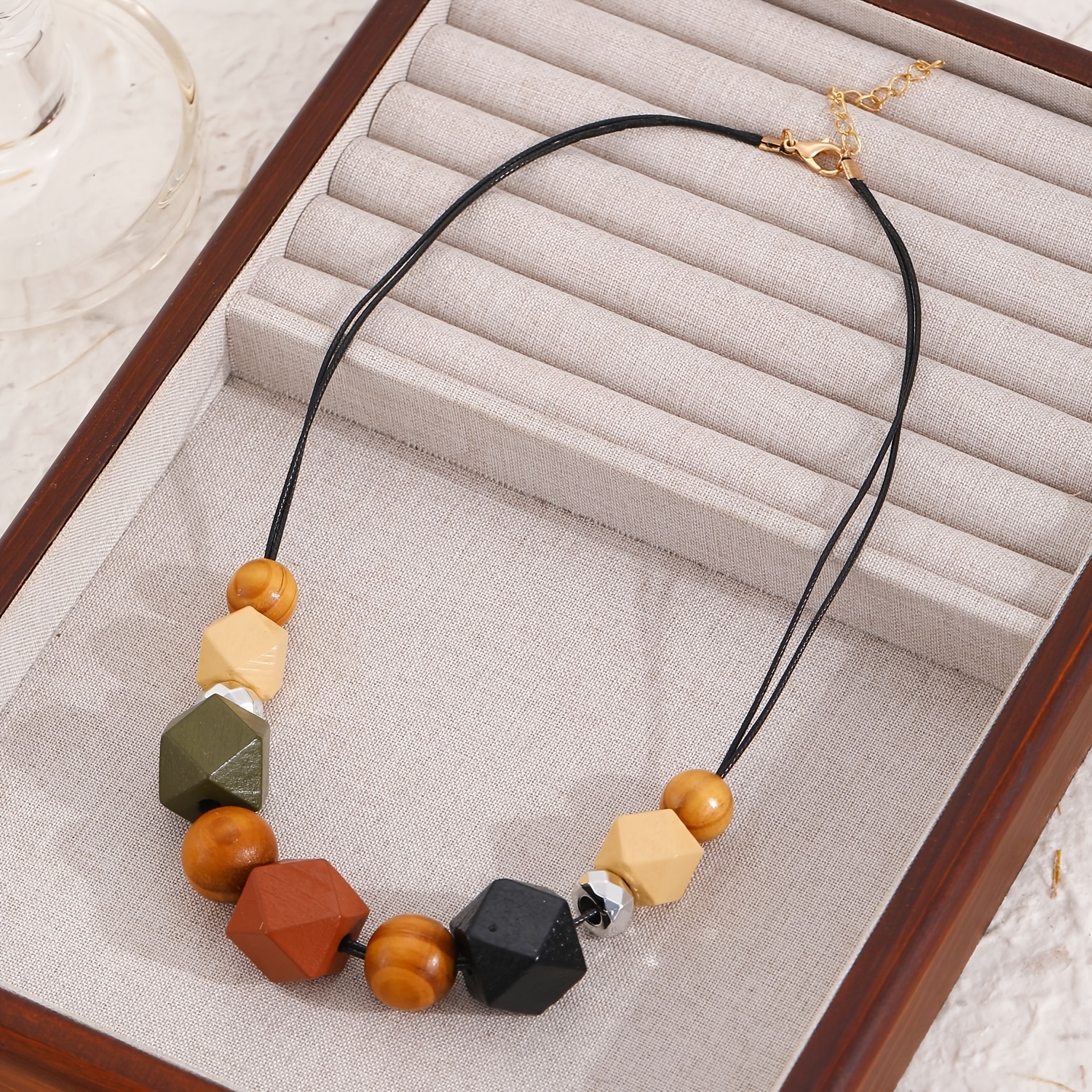 TEMU Een Vintage Bohemian Minimalistische Unieke Houten Geometrische Achtkantige Kralenketting Geschikt voor Dagelijks Casual door Vrouwen