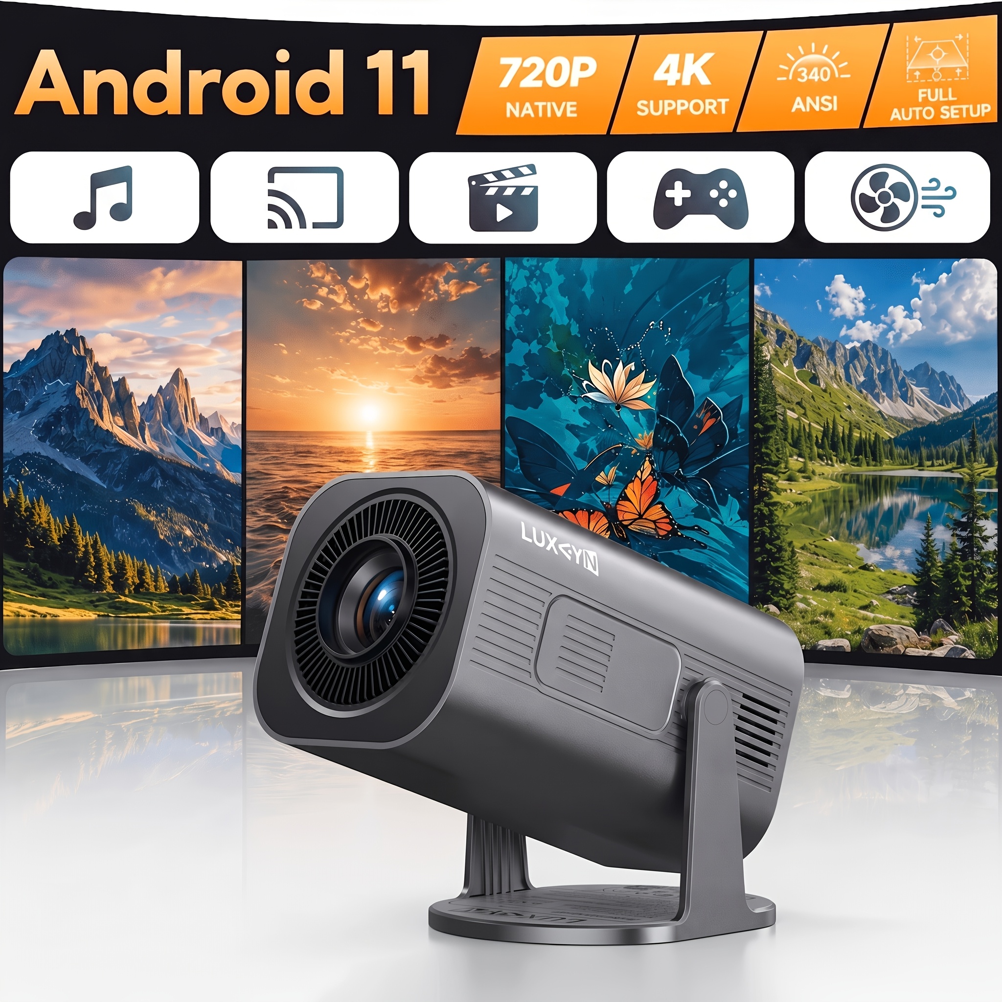 2026 Upgraded Mini Projector With Wifi And Bt, Local 1280x720p, Supports 4k, Portable Projector, Auto Keystone, 180 Degree Rotation, Smart Projector For Home And Outdoor Use, Father's Day Gift