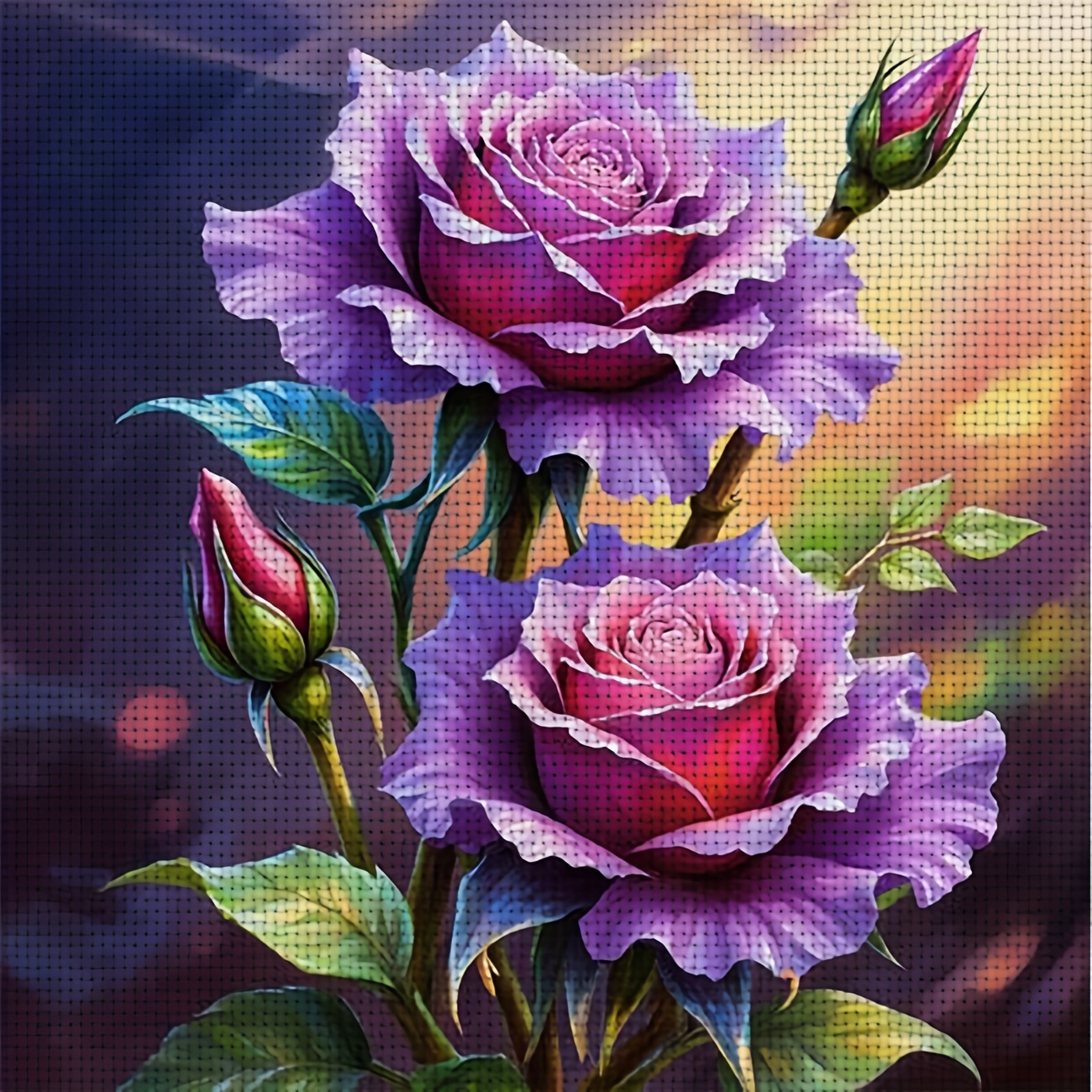 TEMU A Cross- Kit Featuring A Design Of 'purple Rose With Buds In Bloom', Beginners To Enjoy Crafting During Their . It Allows You To Experience The