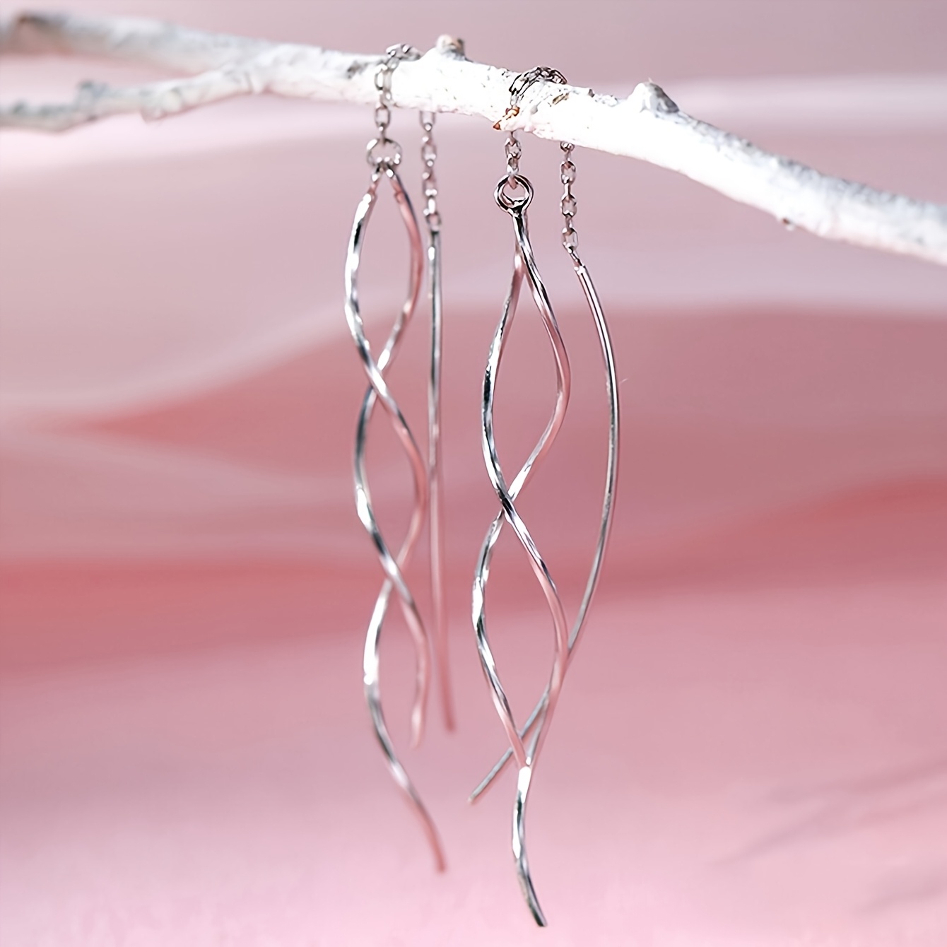 Image of 1 Pair Fashion Twisted Line Long Tassel Earrings, Elegant And , Suitable For Daily And Parties, For Teenager