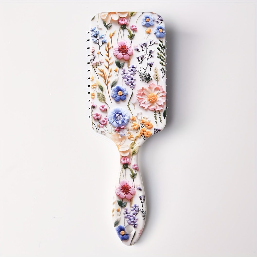 TEMU Floral Pattern Comb - , Anti-static Nylon Bristles For All Hair Types