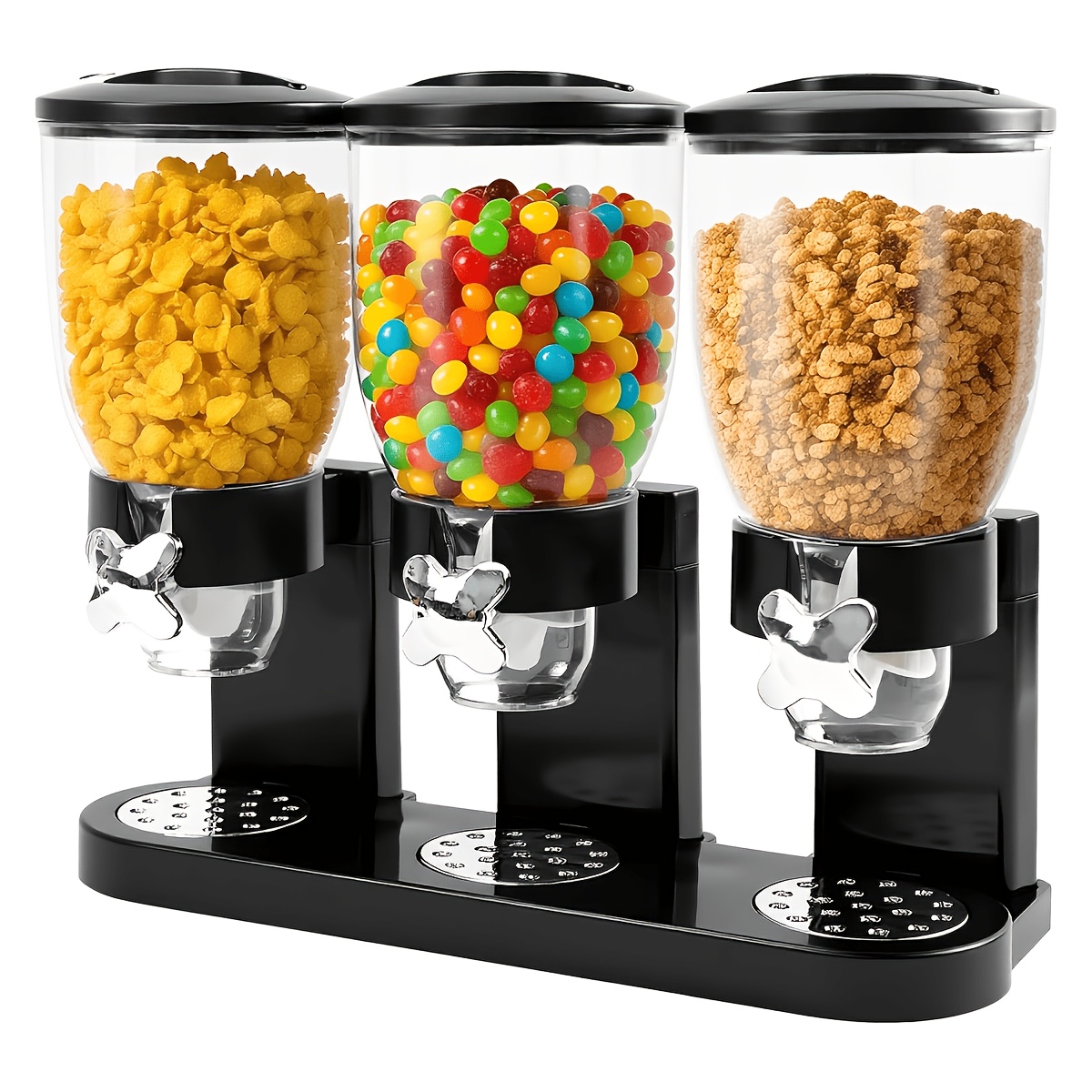 Image of 1/2/3pcs Countertop Cereal Dispenser, 2l Large Capacity Cereal Container, Airtight Storage, Rotating Black Plastic Dry Food Dispenser Suitable For Cereal, Rice, Grains, Candy, Coffee Beans