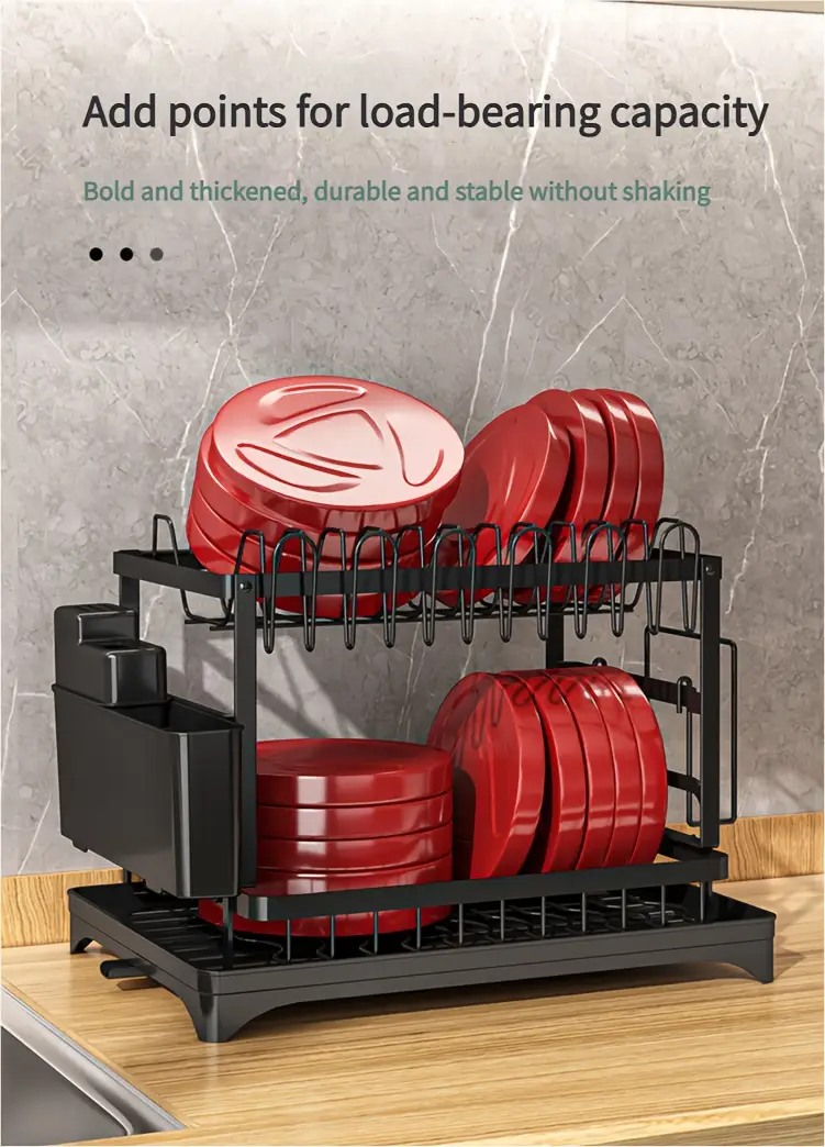 two tier kitchen drying rack with utensil holders this black detachable metal set features a and is designed as a standing shelf for kitchen counters its drying dishes and keeping utensils in any from traditional to contemporary to enhance functionality and keep your kitchen clutter free Product details 3