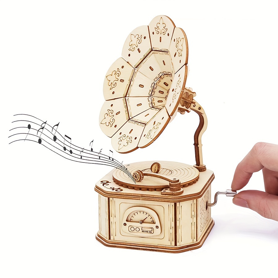 

Puzzle de Phonographe en Bois 3D Music Park - Kit de Boîte à Musique Artisanale DIY, Blanc - pour les Anniversaires & Cadeaux de Noël