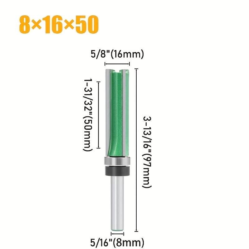 TEMU 1pc Four-flute Bearing Straight Milling Cutter | 8mm/12mm Double Shank Diameter Woodworking Milling Cutter | Paint Green/dark Green Grooving And