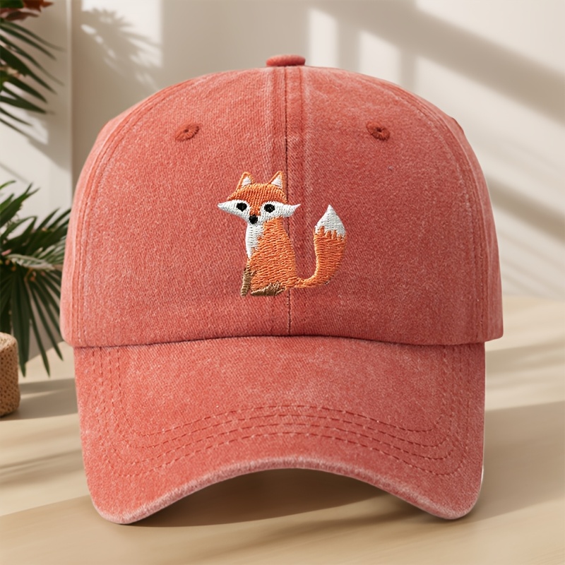 TEMU Fox Embroidery Baseball Washed Vintage Distressed Duckbill Hat Individual Street Hip-hop Outdoor Leisure Sports Shopping Vacation Baseball