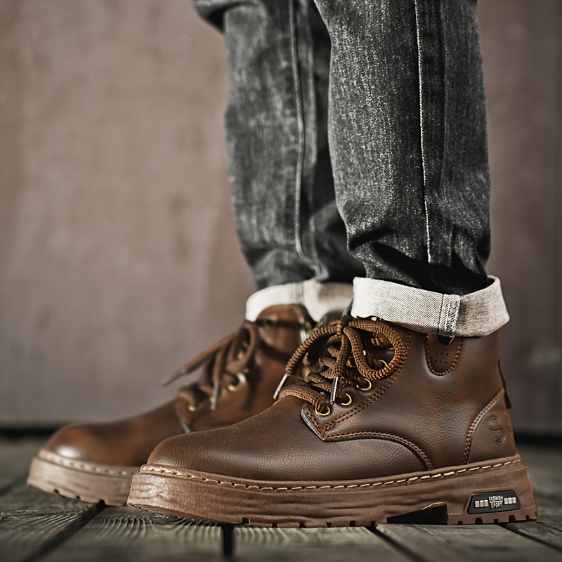 Men's Casual Work Boots Durable Lace Up Boots for Daily Wear And Outdoor Activities Brown/Black