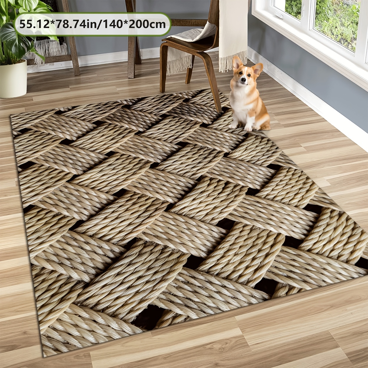 TEMU Striped Woven Geometric Pattern Carpet Mat Made Of Plush Velvet With 800 Grams Per And A Non-slip Dotted Plastic Bottom, Suitable For Festive