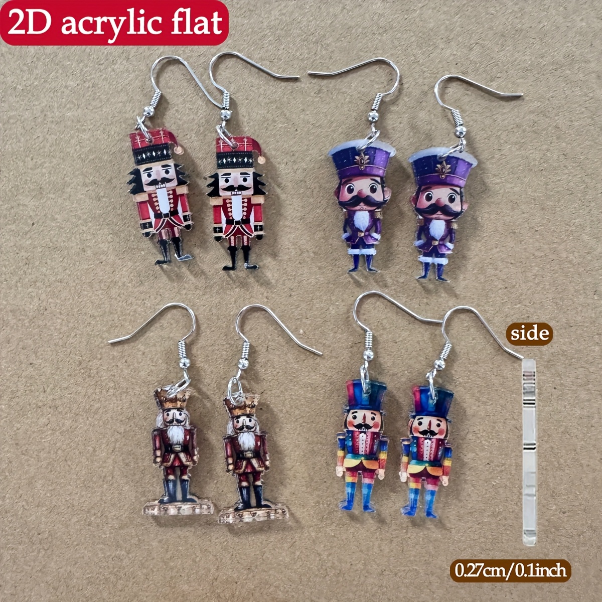 TEMU 4 Pairs/set Christmas Earrings Nutcracker Soldier King Cute Cartoon Gift
