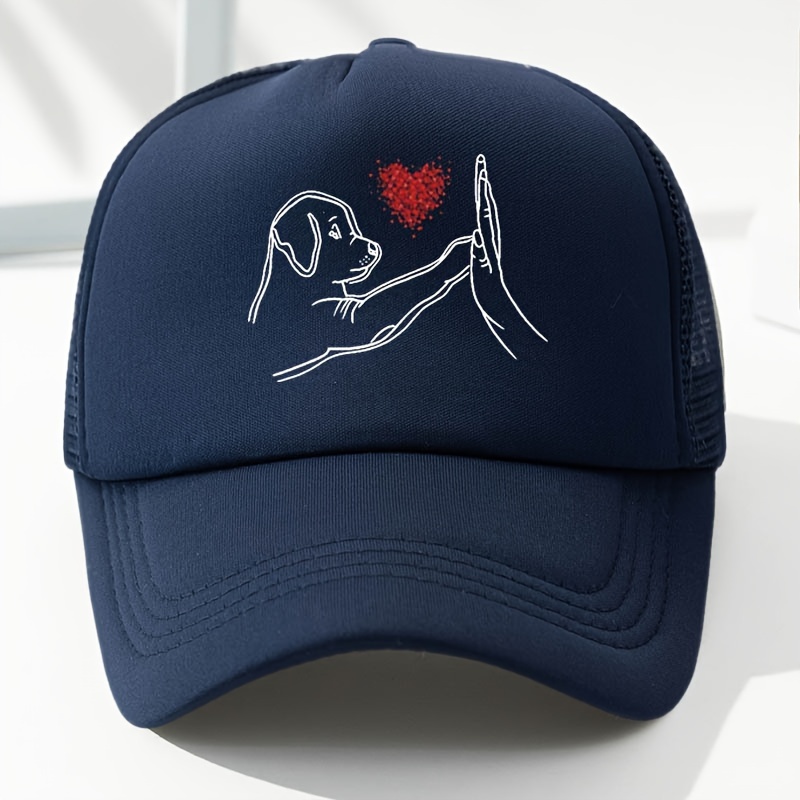 Adjustable Baseball Cap With Cute Dog Print - Breathable Mesh, For Outdoor Activities