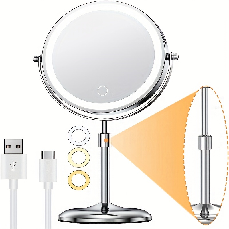 

Lighted Makeup Magnification 10x, Height & 3 Dimmable 7" Cosmetic , 360° Double Rechargeable Led Standing , Detachable