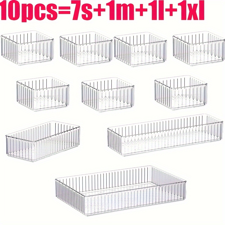 TEMU 10pcs Set Clear Plastic Storage Bins - Drawer Organizers For Cosmetics, Skincare & - Portable Bathroom Accessories