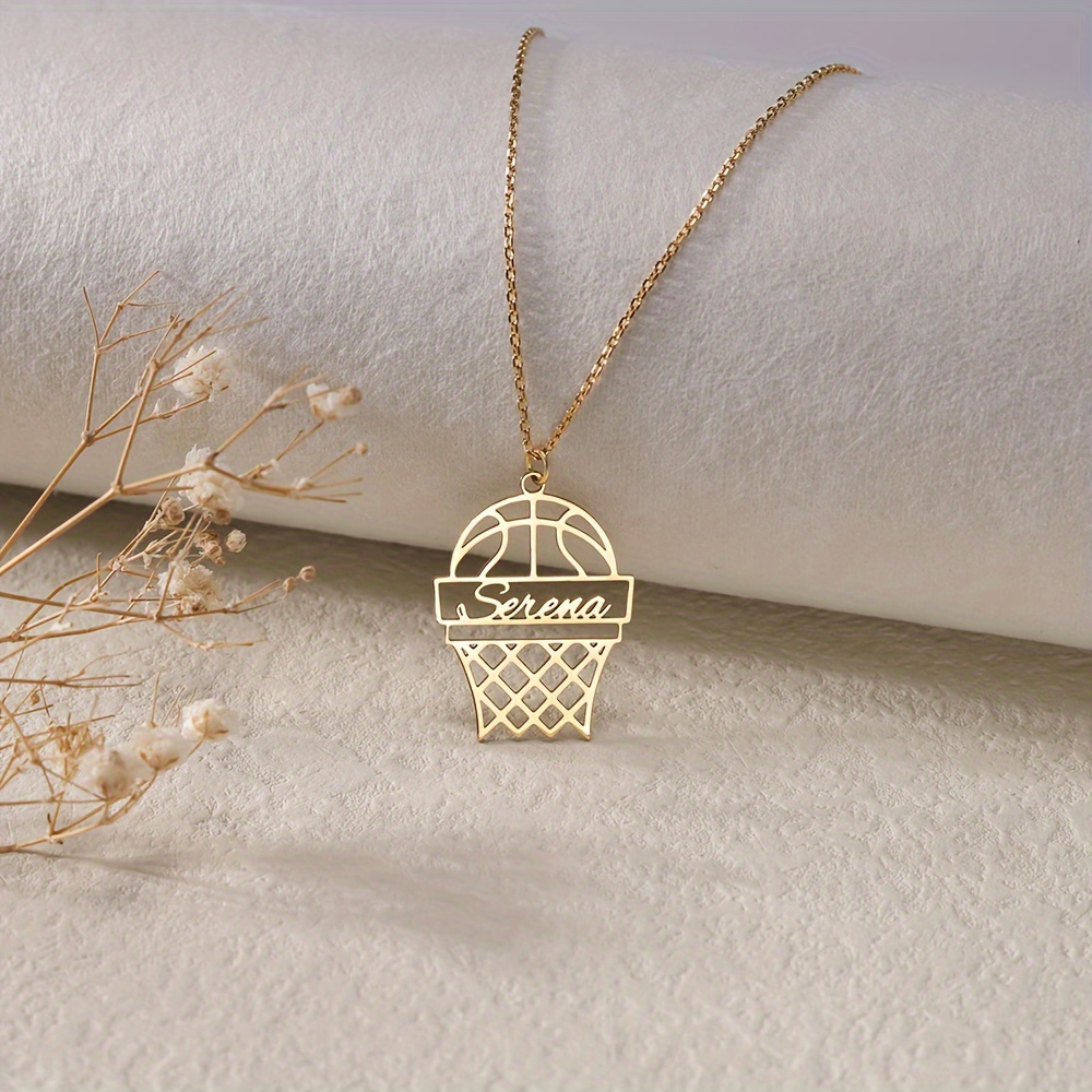 

1pc Customizable Basketball Hoop Pendant Necklace, 201 Stainless Steel, Unisex Personalized Sports Jewelry Gift For Graduation, Birthday, Christmas, Round