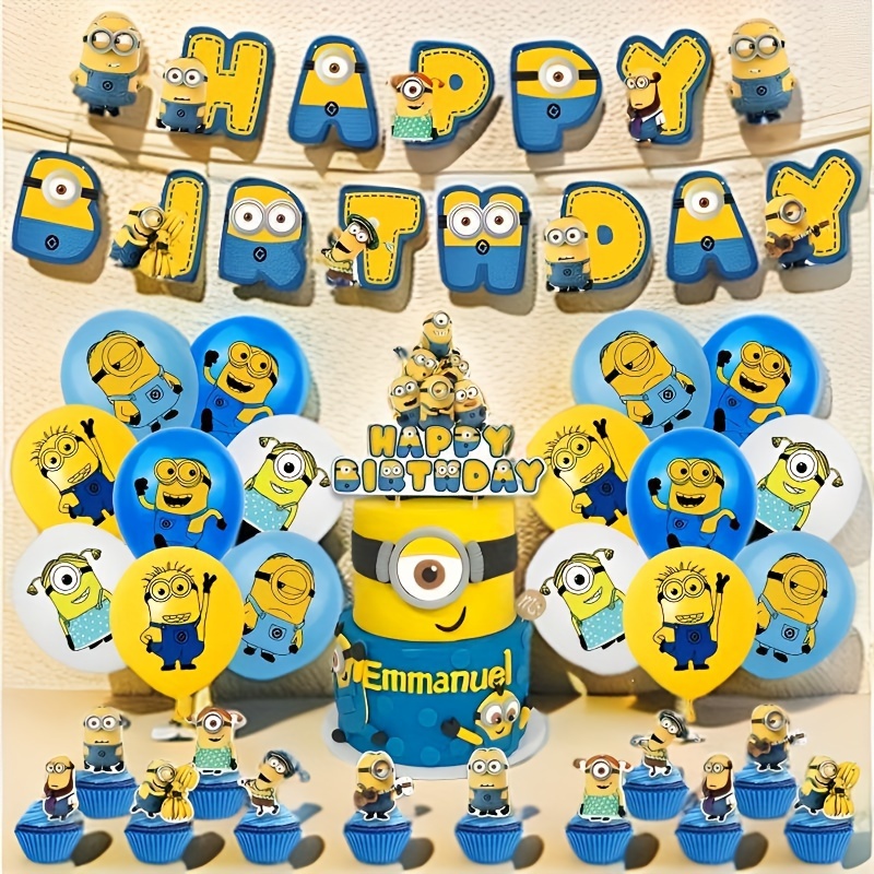 

Kit de Fête d'Anniversaire Minions 42pcs - des Ballons, Bannières & Décorations de Gâteau pour Célébrations Intérieures/Extérieures, pour Noël & Plus