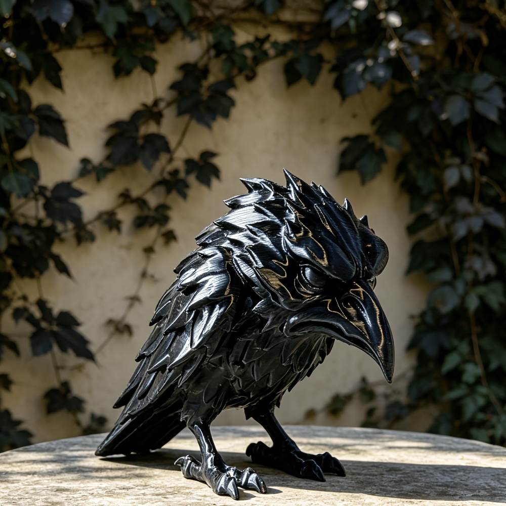 Gothic Style Sculpture - Inspired Crow Ornament, Individual Decor, Dark Aesthetic Desktop Accessory, Minimalist Black Desktop Decoration Collectible