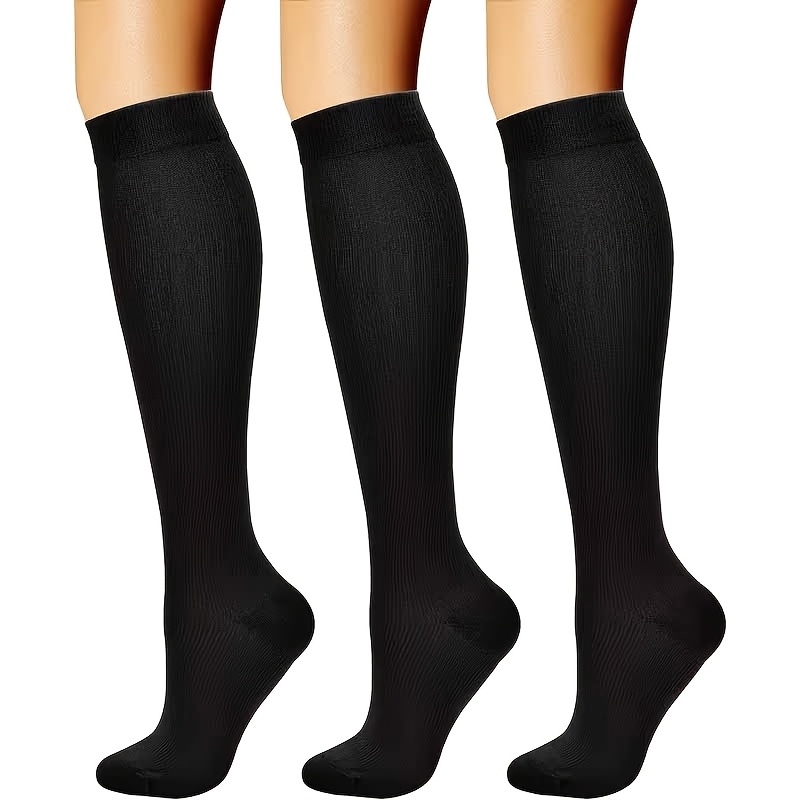 TEMU 3 Pairs Elegant Solid -length Socks Suitable For Work & Sports, , Calf, Versatile For Casual Wear, Hand Washable, Unisex For Or Office Use