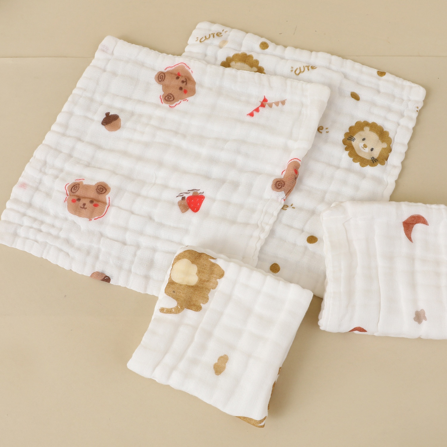 5pcs Baby Square Towel Set with Cute Cartoon Patterns