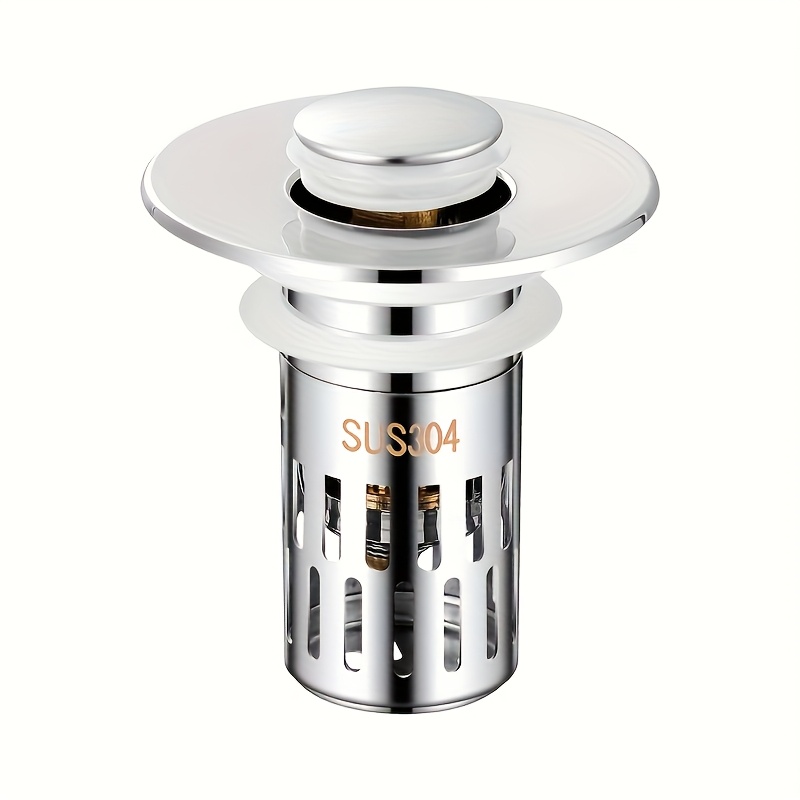 Image of 2pcs Bathroom Sink Drain Strainer, Pop-up Sink Drain Strainer With Removable Stainless Steel Strainer Basket Hair Catcher, Bathroom Sink Strainer For Bathroom Sink Stopper Replacement