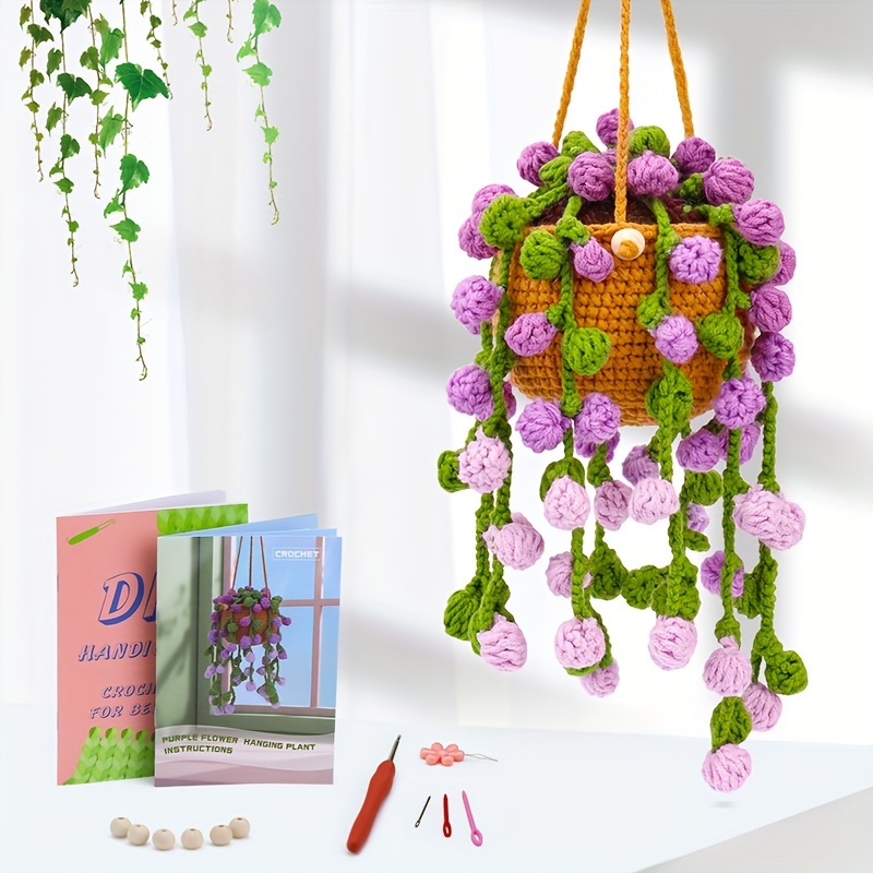 

Purple Hanging Potted Plants Crochet Kit, Crochet Starter Kit With Step-by-step Instructions And Video Tutorials, Diy Knitting Kit For Beginners