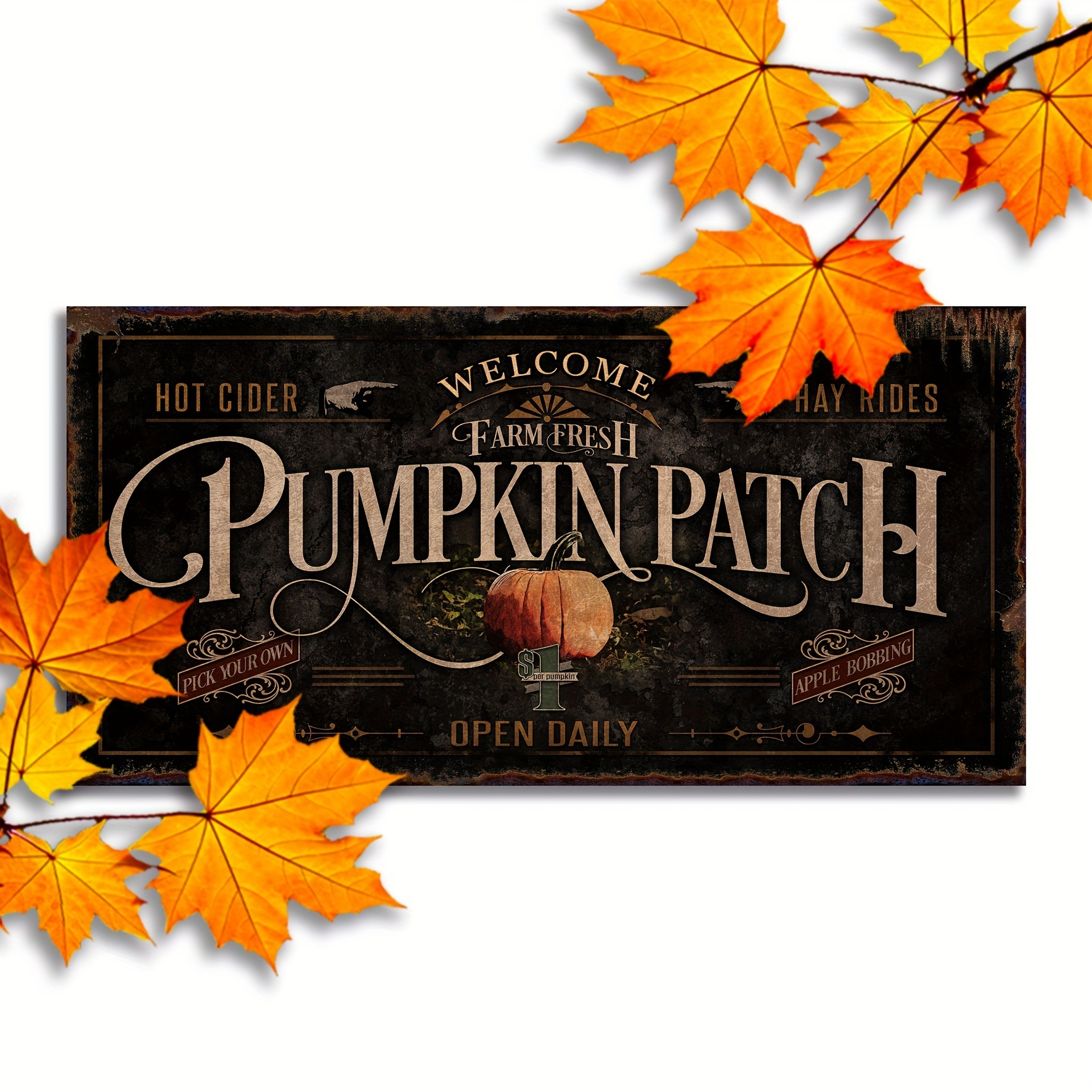 

Vintage Pumpkin Farmhouse Welcome Sign - 6"x12" Wooden Fall Decor For Door, Wall, Home & Porch Front Porch Decor Welcome Porch Sign