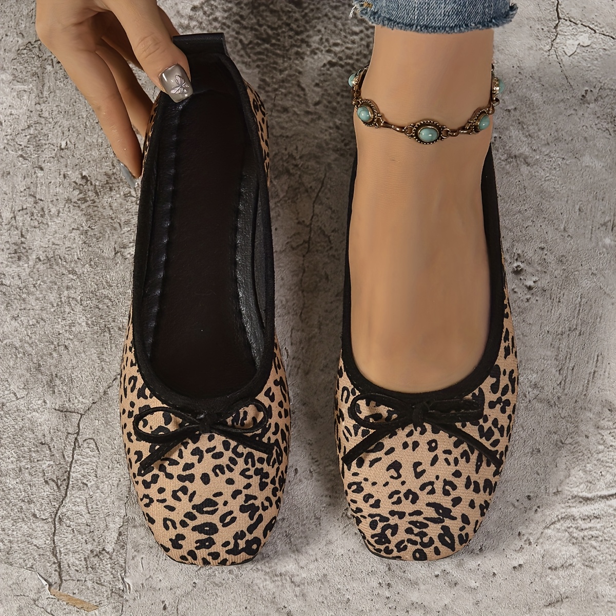 women's leopard print ballet flats cute bow accent Temu United