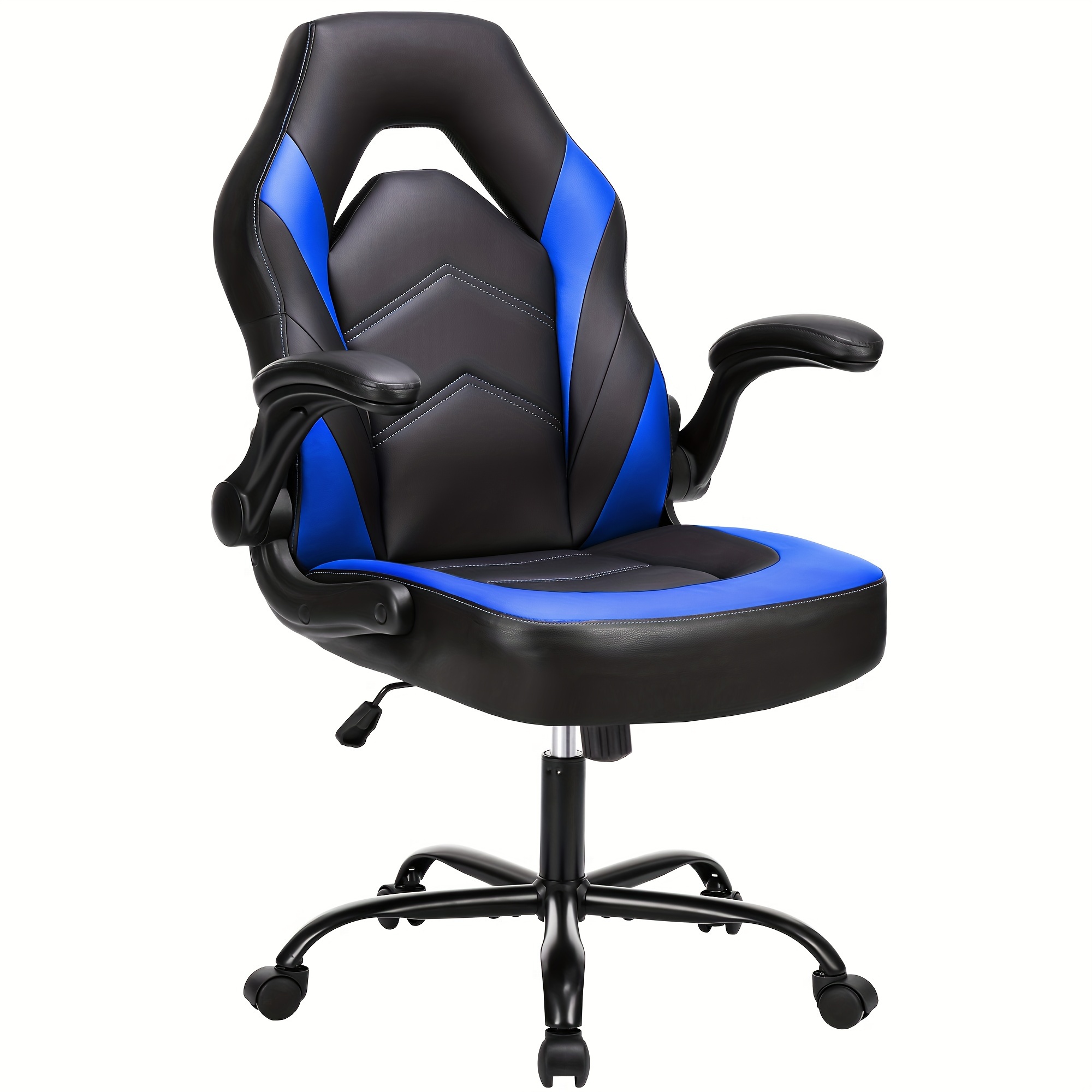 

Office Ergonomic Computer Gaming Desk Racing Chair For Adults, Flip-up Arms Adjustable Height Pu Leather Swivel With Wheels