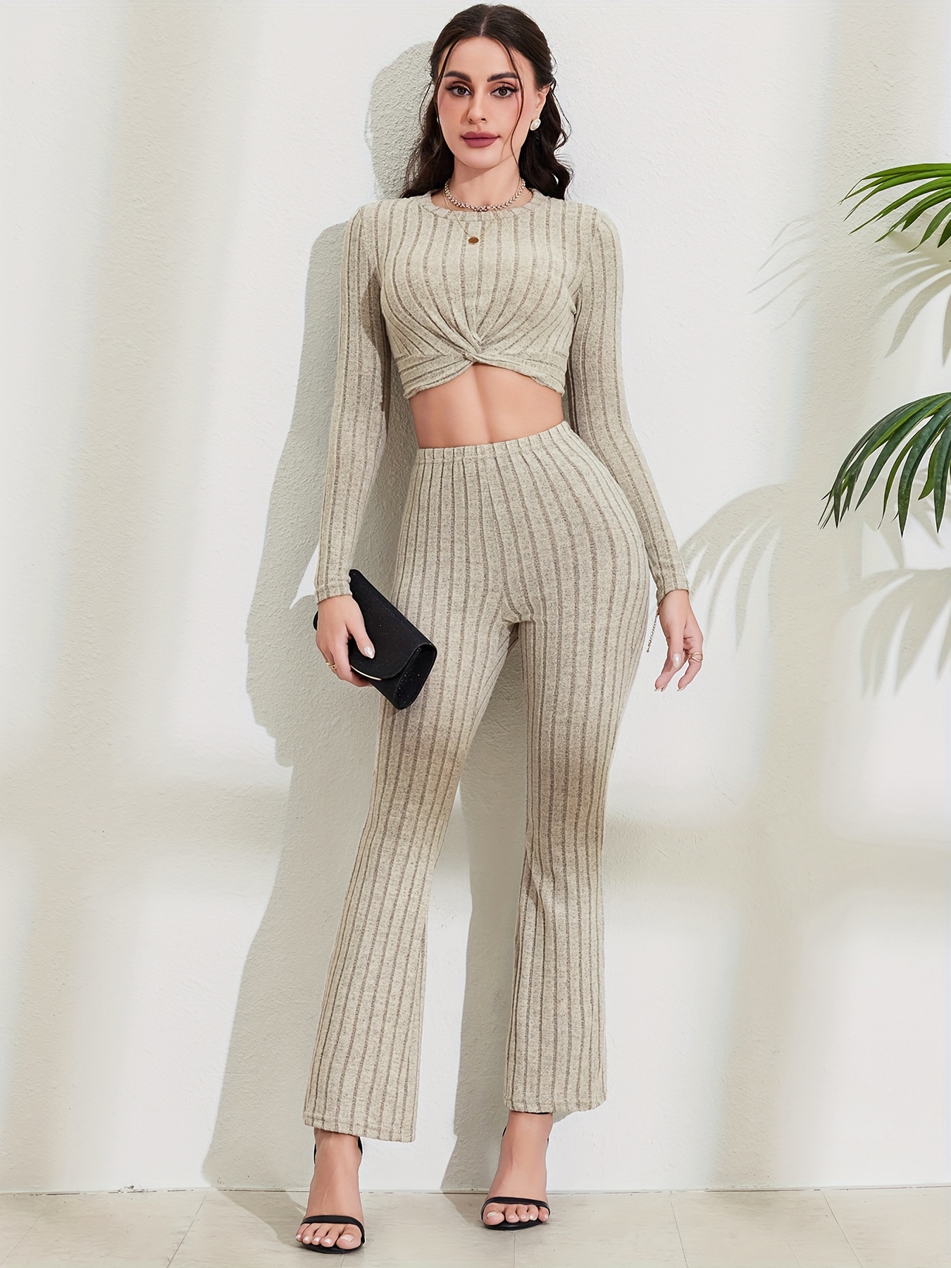 conjunto piezas conjunto casual acanalado top Temu Ecuador