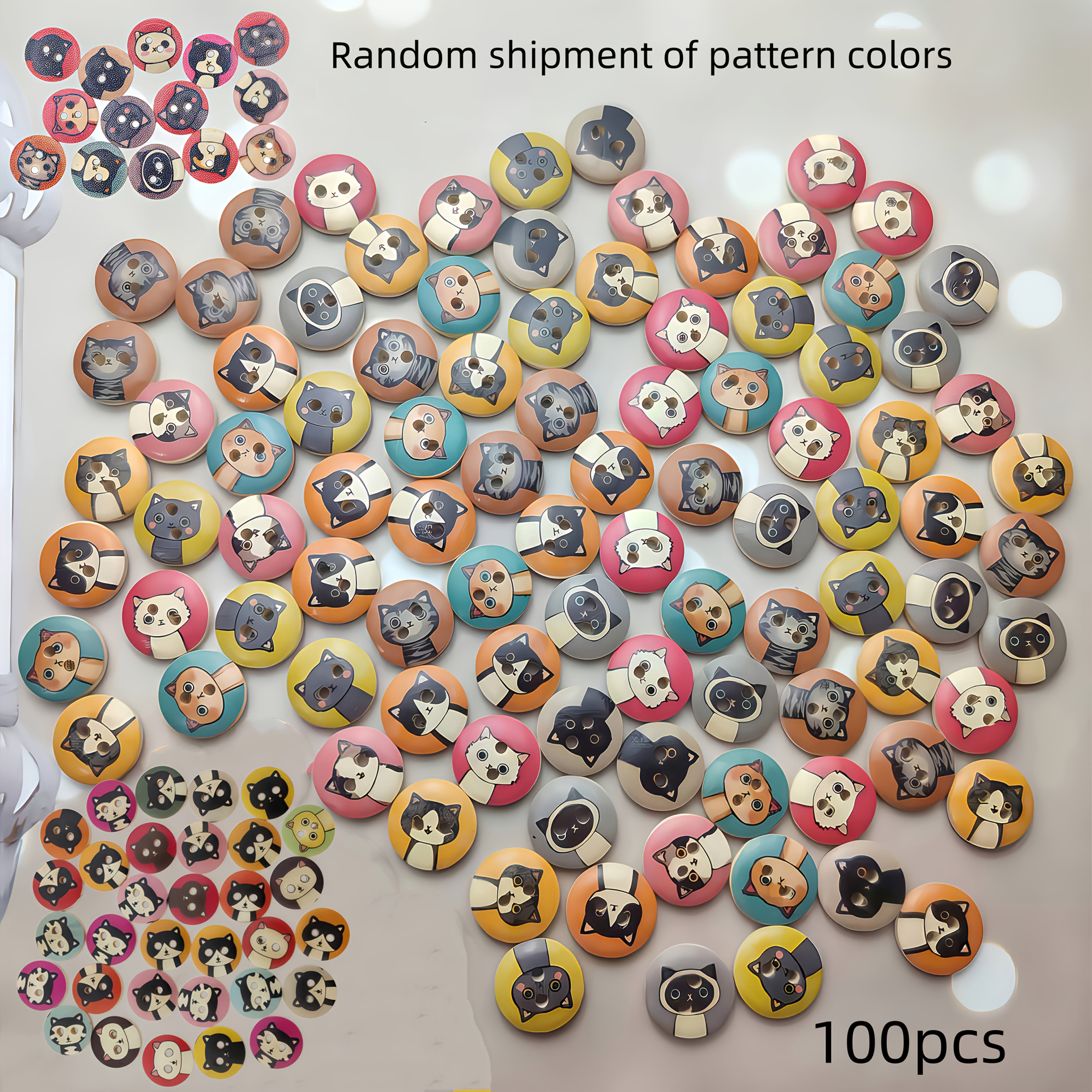 TEMU 100pcs Fashionable And Cute Trendy Kitten Pattern Wooden Buttons, Wooden Buttons With Kitten Design, Wooden Buttons For Hand Sewing, Creative