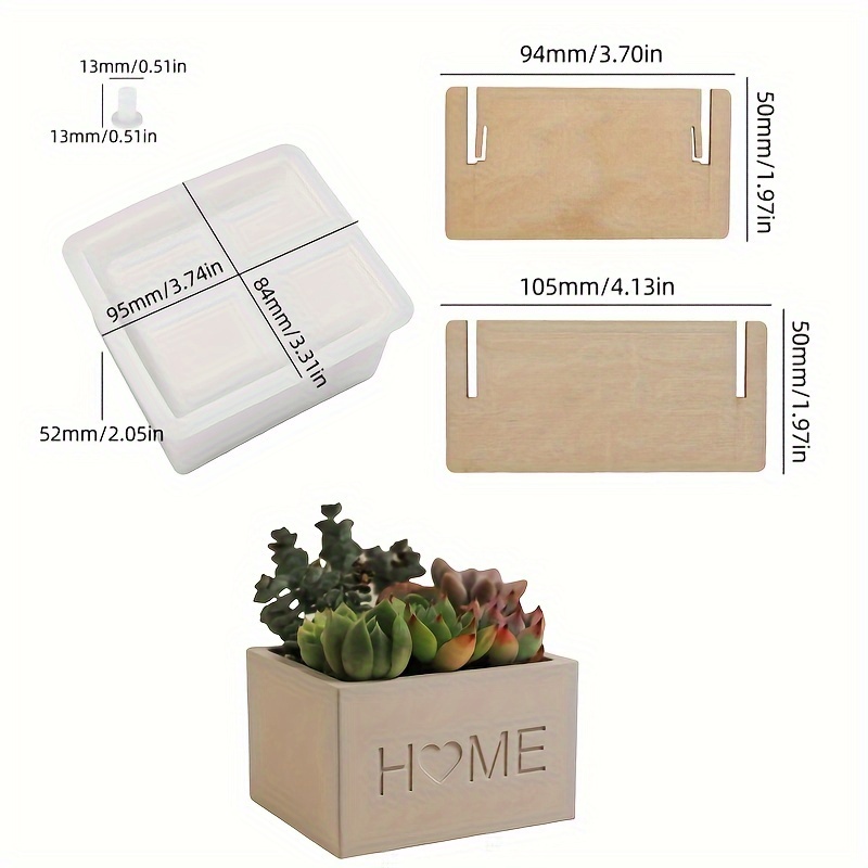 Image of Silicone Concrete Home Planter Molds Rectangle Flower Pot Epoxy Resin Candle Holder Mold For Storage Box Molds Diy Homemade Succulent Plant Pots Trinket Container Home Decor