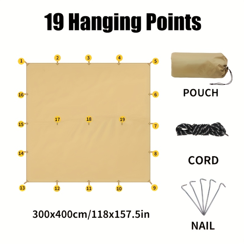 Image of Versatile Survival Shelter With Multiple Hanging Points Sunshade, 19 Points, Diy Camping Setup, Sun Protection, Lightweight For Hiking And Biking, Hammock Tent Flysheet, /birthday Gift