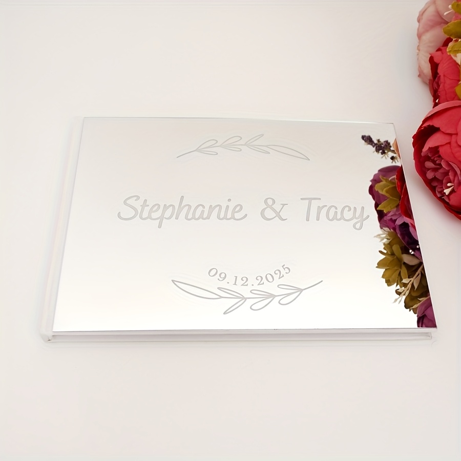 TEMU Libro degli Ospiti Personalizzato con Specchio Orizzontale , 25*18 cm (10*7 pollici), Bianche, Album Fotografico con in Acrilico Personalizzata,